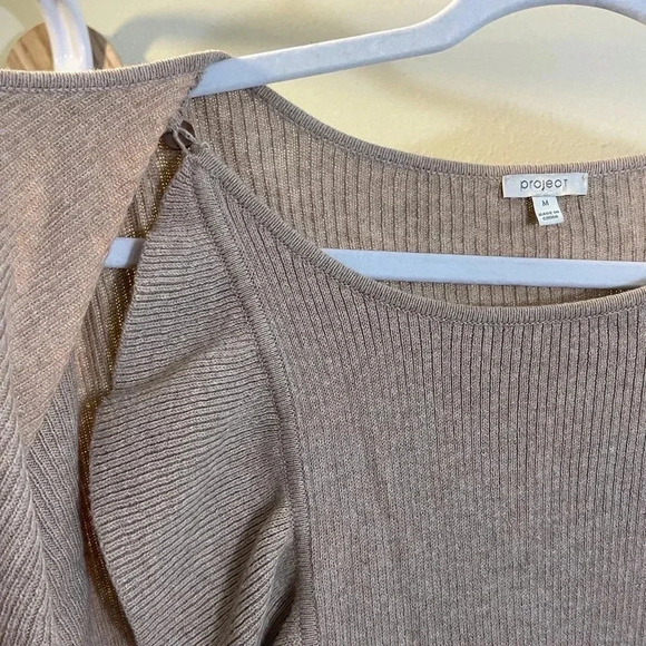 Project Women's Sweater Cardigan Convertible Ruffle Tan Cashmere Blend Sz M - Picture 8 of 9